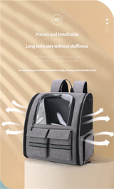 Grey Collapsible Pet Carrier Backpack with Trolley Sleeve - Front View