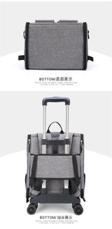 Grey 3-in-1 Pet Carrier: Rolling Backpack with Collapsible Design - Top-Down View