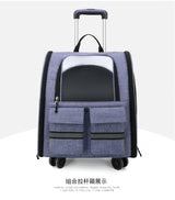 light Blue 3-in-1 Pet Carrier: Rolling Backpack with Collapsible Design - Side View