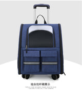 Blue 3-in-1 Pet Carrier: Rolling Backpack with Collapsible Design - Side View