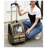 khaki 3-in-1 Pet Carrier: Rolling Backpack with Collapsible Design - Side View