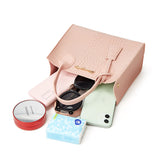 Elegant Crocodile Embossed Faux Leather Handbag - Pink Tote with Dual Handle for Women 20*16*9cm - Side View