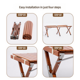 Portable Solid Wood Folding Camping Table - Sapele Roll-Up Picnic and BBQ Dining Table 120*60*43.5cm - Top-Down View