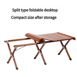 Portable Solid Wood Folding Camping Table - Sapele Roll-Up Picnic and BBQ Dining Table 120*60*43.5cm - 45-Degree Angle