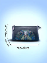 Women's Embossed Peacock Leather Wristlet Clutch - Elegant and Artistic Handbag 23*12*2cm - Side View
