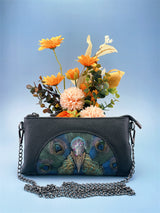 Women's Embossed Peacock Leather Wristlet Clutch - Elegant and Artistic Handbag 23*12*2cm - 45-Degree Angle