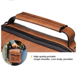 Men's Vintage Leather Shoulder Bag - Multi-Compartment Crossbody Messenger Bag 22cm(L)*8cm(W)*26cm(H)(Light brown) - Top-Down View