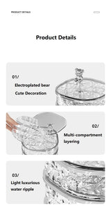 Elegant Crystal Stackable Jewelry Organizer with Bear Handle - 3-Tier Display Box for Accessories 13.4*13.4*14.2cm (grey) - Front View