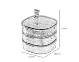 Elegant Crystal Stackable Jewelry Organizer with Bear Handle - 3-Tier Display Box for Accessories 13.4*13.4*14.2cm - Top-Down View