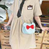 Adorable Bow Bear Crossbody Bag for Kids - Blue Small Shoulder Bag 13*13*5cm - Front View