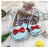 Adorable Bow Bear Crossbody Bag for Kids - Blue Small Shoulder Bag 13*13*5cm - 45-Degree Angle