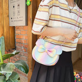 Adorable Bow Bear Crossbody Bag for Kids - rainbow-colored Small Shoulder Bag 13*13*5cm - Front View