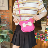 Adorable Bow Bear Crossbody Bag for Kids - Rose Red Small Shoulder Bag 13*13*5cm - Front View