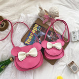 Adorable Bow Bear Crossbody Bag for Kids - Rose Red Small Shoulder Bag 13*13*5cm - Top-Down View