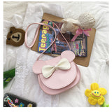 Adorable Bow Bear Crossbody Bag for Kids - Pink Small Shoulder Bag 13*13*5cm - Front View