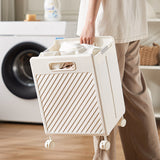 Foldable Laundry Basket with Wheels - Portable Rolling Hamper for Home Use 33*28*48cm Cream Yellow - Front View