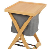 Foldable Wooden Laundry Hamper with Removable Tray and Storage Bag - Natural Wood Finish - Wood Colour - Front View