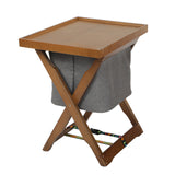 Foldable Wooden Laundry Cart with Detachable Fabric Storage Bag – Walnut Color 45x37x53cm - Front View