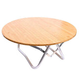 Portable Bamboo Folding Camping Table - Lightweight Round Table with Aluminum Alloy Frame for Outdoor Activities 60*60*27cm - Front View