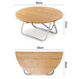 Portable Bamboo Folding Camping Table - Lightweight Round Table with Aluminum Alloy Frame for Outdoor Activities 60*60*27cm - 45-Degree Angle