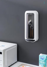 Wall-Mounted Utensil Holder with Dustproof and Insect-Resistant Cover 15cm(L)*6.5cm(D)*32cm(H)(Grey) - Front View