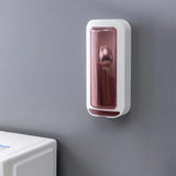 Wall-Mounted Utensil Holder with Dustproof and Insect-Resistant Cover 15cm(L)*6.5cm(D)*32cm(H)(Pink) - Front View