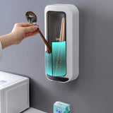 Wall-Mounted Utensil Holder with Dustproof and Insect-Resistant Cover 15cm(L)*6.5cm(D)*32cm(H)(Blue) - Front View