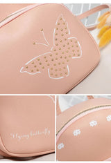 Mini Faux Leather Backpack with Butterfly Design -Khaki Cute Backpack for Girls - 45-Degree Angle