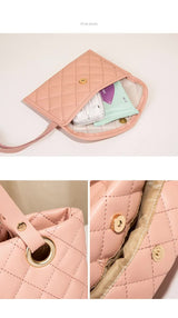 Elegant Quilted Tote Bag with Matching Clutch in Soft Pink - 45-Degree Angle
