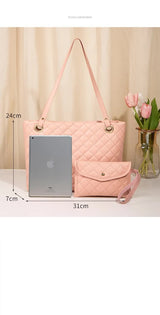 Elegant Quilted Tote Bag with Matching Clutch in Apricot - Top-Down View