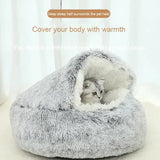Cozy Pink Plush Hooded Pet Bed - Ultra Soft Long Fur Cave Bed for Small Pets 40cm - Front View