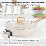 YEJ 12-Piece Non-Stick Complete Cookware Set | Pots, Pans & Utensils  (White) - Top-Down View