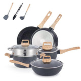 YEJ 12-Piece Non-Stick Complete Cookware Set | Pots, Pans & Utensils  (Black) - Front View