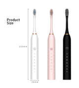 X-3 Sonic Electric Toothbrush, 4 Replacement Brush Heads, and USB Charging Cable - Sleek Pink Design - 45-Degree Angle