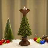 Christmas Tree Candle Holder - Rustic Resin Pillar Stand, 12cm Festive Decoration - Side View