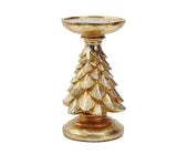 Gold Christmas Tree Candle Holder - Elegant Resin Pillar Stand, 15.5cm Festive Decoration - Front View
