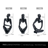 Abstract Thinker Sculpture Set - Black Resin Figurines, Modern Art Home Decor, Set of 3 - Front View