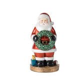 Santa Claus Figurine with Wreath - 18cm Festive Resin Christmas Decoration - Front View
