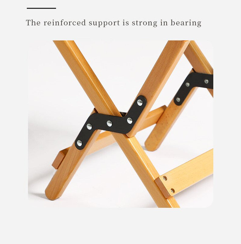 Dual-Purpose Wooden Folding Stool ??Natural Wood Finish, 150kg Load Capacity - log color 40*34*36cm