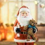 Santa Claus Figurine with Bear - 18cm Festive Resin Christmas Decoration - Front View
