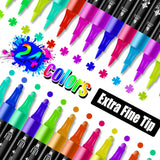 24-Color Dual-Tip Acrylic Marker Set - Fine and Brush Tip for Art Projects and DIY Crafts - Top-Down View