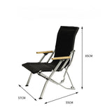 Black Folding Camping Chair - 85x57x55cm with Wooden Armrests & Lightweight Frame - Front View