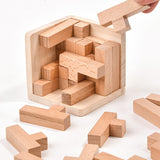 Wooden Brain Teaser Puzzle - 3D Cube Puzzle Game for Adults and Kids - Natural Wood Block Puzzle (2.75 Inches) - Front View