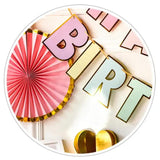 Happy Birthday Party Decoration Set -  Fan Decorations, Hearts, Stars & Banner - Front View