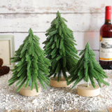 Miniature Artificial Pine Tree Decoration - 11.42 Inch Tabletop Christmas Tree with Wooden Base - Front View