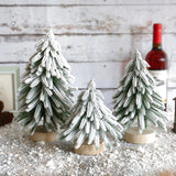 Miniature Snowy Artificial Pine Tree Decoration - 11.42 Inch Tabletop Christmas Tree with Wooden Base - Front View