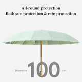 Traditional Chinese Style Folding Umbrella - Green Floral Design with 16-Rib Structure - Side View