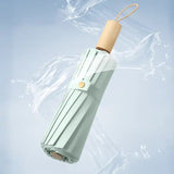 Traditional Chinese Style Folding Umbrella - Green Floral Design with 16-Rib Structure - Top-Down View