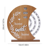 Rustic Perpetual Wooden Calendar | Decorative Home & Desk Accessory 20*18cm Moon shape - Front View