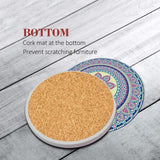Set of 6 Mandala Ceramic Drink Coasters - Absorbent, Non-Slip Coasters for Coffee Table and Home Decor 10.4cm - Front View